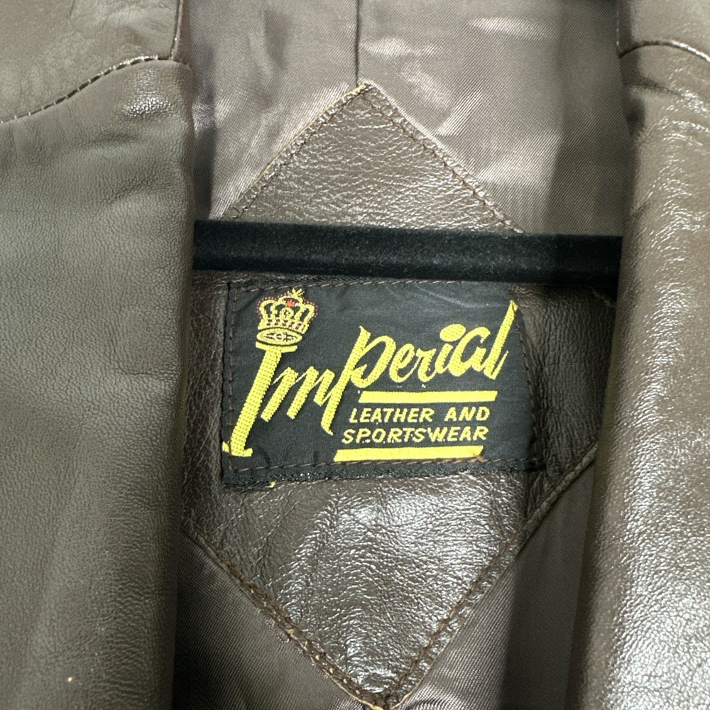 Vintage Imperial Jacket Mens Sz 40 Brown Button Front Collar 100% Leather 1980s - Picture 2 of 16